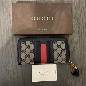 Gucci Rania zip around wallet clutch Navy Pre Owned